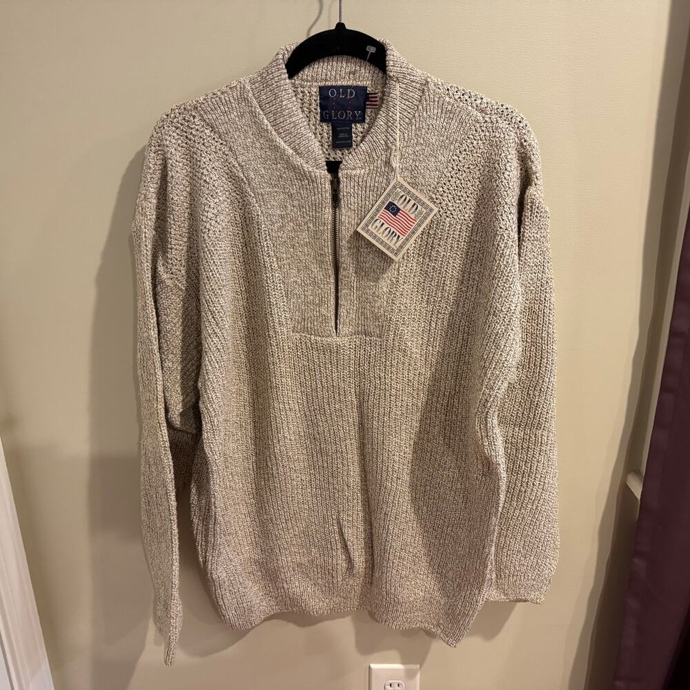 Vintage Old Glory Men’s Quarter Zip Pullover Sweater Chunky Knit Size M NWT